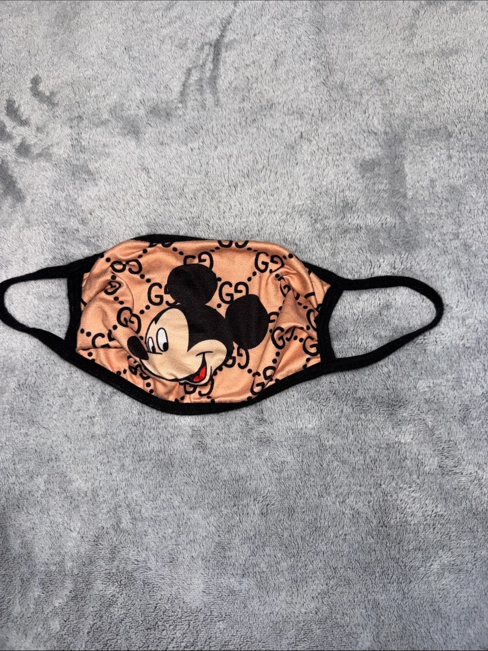 🏰5 for $25🏰Mickey Mouse Satin Face Mask in Peach with Black Trim